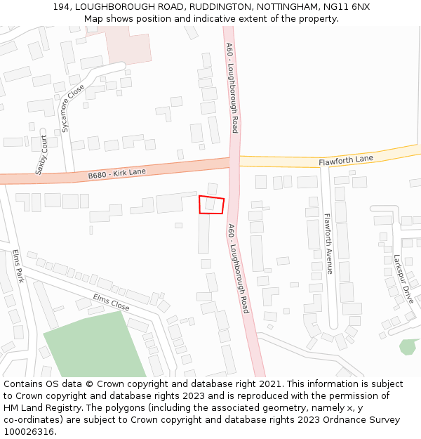 194, LOUGHBOROUGH ROAD, RUDDINGTON, NOTTINGHAM, NG11 6NX: Location map and indicative extent of plot