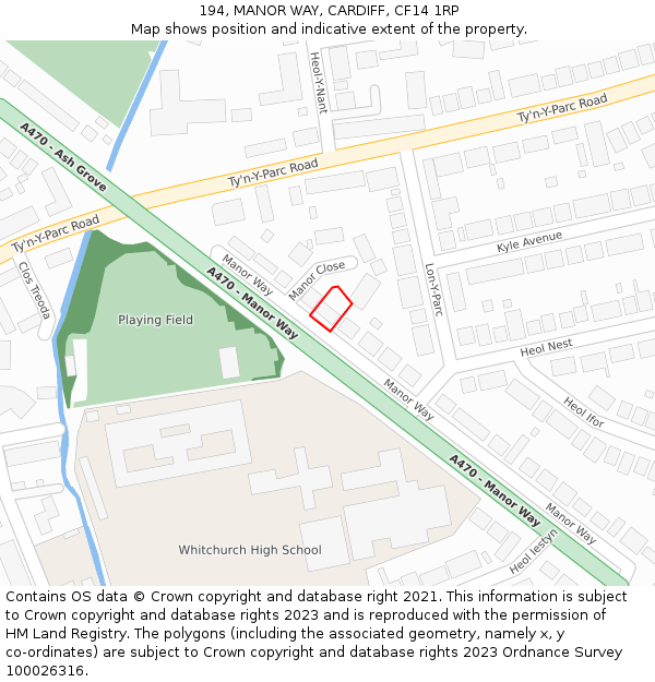 194, MANOR WAY, CARDIFF, CF14 1RP: Location map and indicative extent of plot