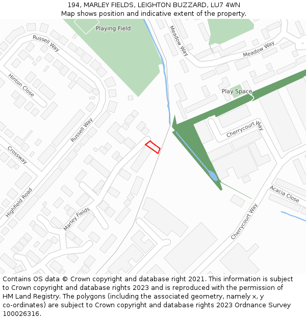 194, MARLEY FIELDS, LEIGHTON BUZZARD, LU7 4WN: Location map and indicative extent of plot