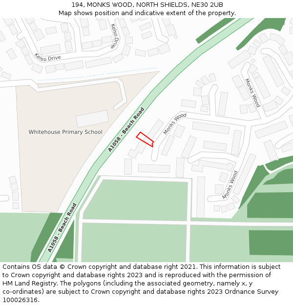 194, MONKS WOOD, NORTH SHIELDS, NE30 2UB: Location map and indicative extent of plot