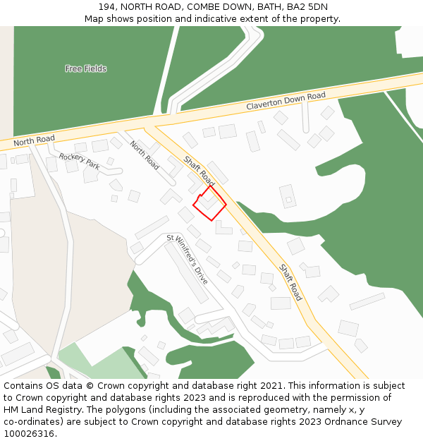 194, NORTH ROAD, COMBE DOWN, BATH, BA2 5DN: Location map and indicative extent of plot