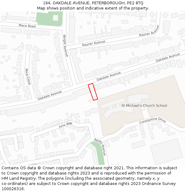 194, OAKDALE AVENUE, PETERBOROUGH, PE2 8TQ: Location map and indicative extent of plot