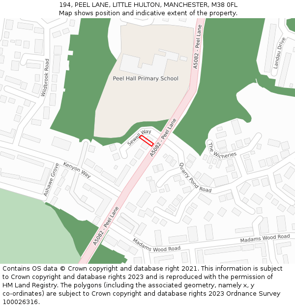 194, PEEL LANE, LITTLE HULTON, MANCHESTER, M38 0FL: Location map and indicative extent of plot