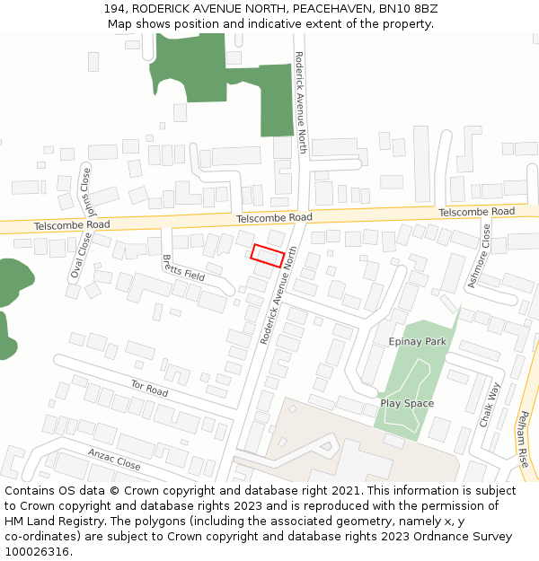 194, RODERICK AVENUE NORTH, PEACEHAVEN, BN10 8BZ: Location map and indicative extent of plot