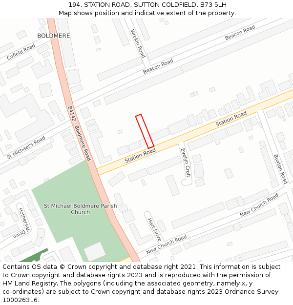 194, STATION ROAD, SUTTON COLDFIELD, B73 5LH: Location map and indicative extent of plot