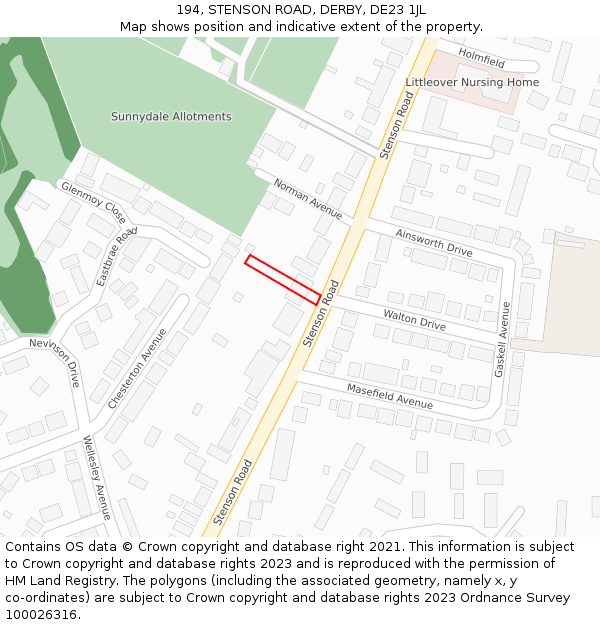 194, STENSON ROAD, DERBY, DE23 1JL: Location map and indicative extent of plot