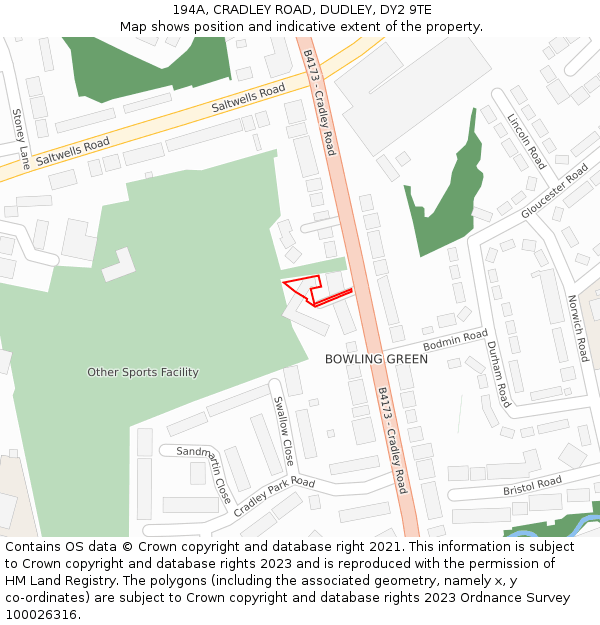 194A, CRADLEY ROAD, DUDLEY, DY2 9TE: Location map and indicative extent of plot