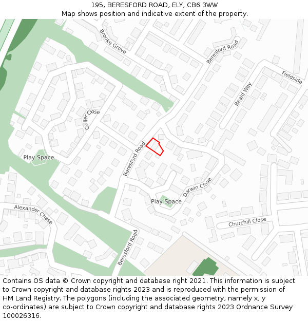 195, BERESFORD ROAD, ELY, CB6 3WW: Location map and indicative extent of plot