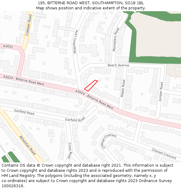 195, BITTERNE ROAD WEST, SOUTHAMPTON, SO18 1BL: Location map and indicative extent of plot