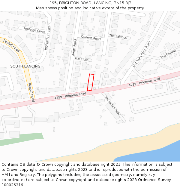 195, BRIGHTON ROAD, LANCING, BN15 8JB: Location map and indicative extent of plot