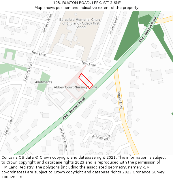 195, BUXTON ROAD, LEEK, ST13 6NF: Location map and indicative extent of plot