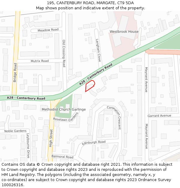 195, CANTERBURY ROAD, MARGATE, CT9 5DA: Location map and indicative extent of plot