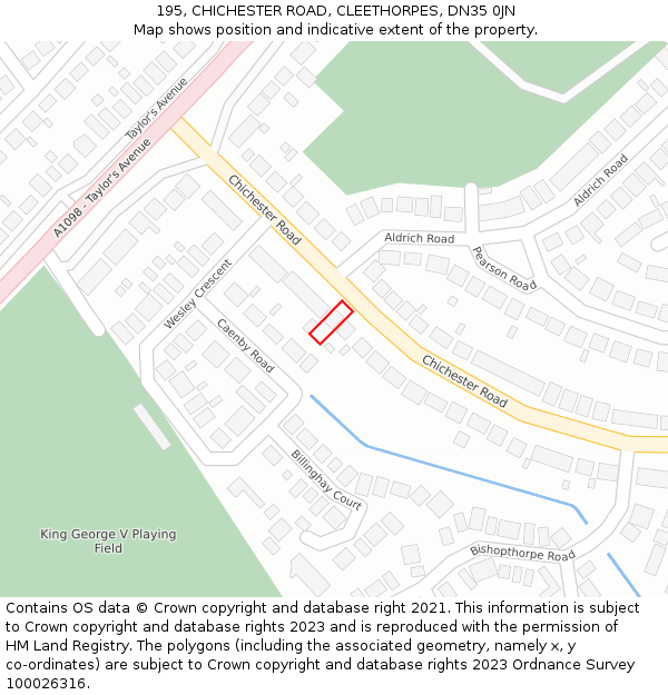 195, CHICHESTER ROAD, CLEETHORPES, DN35 0JN: Location map and indicative extent of plot