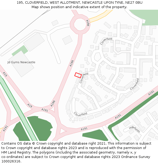 195, CLOVERFIELD, WEST ALLOTMENT, NEWCASTLE UPON TYNE, NE27 0BU: Location map and indicative extent of plot