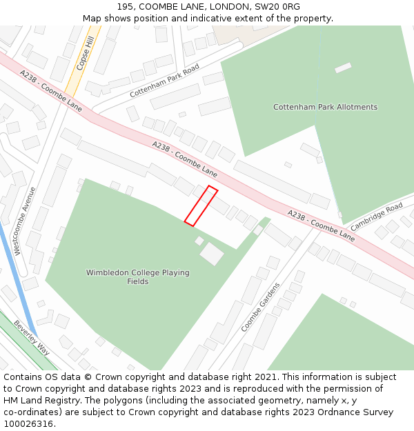 195, COOMBE LANE, LONDON, SW20 0RG: Location map and indicative extent of plot