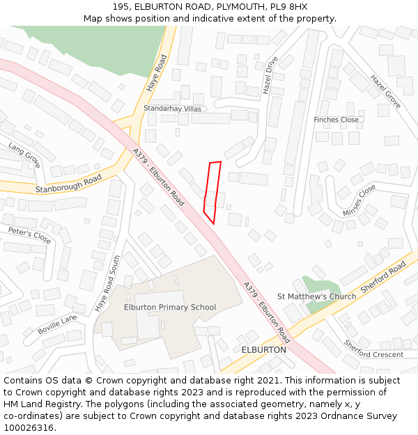 195, ELBURTON ROAD, PLYMOUTH, PL9 8HX: Location map and indicative extent of plot