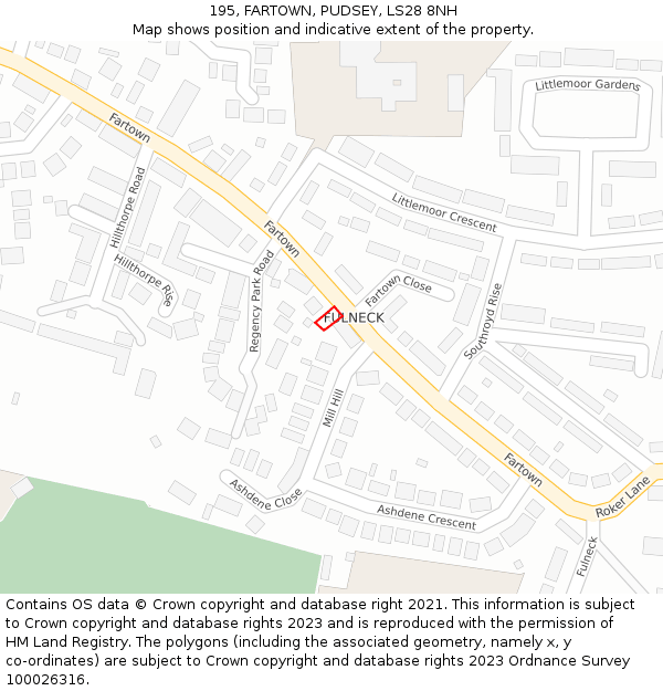 195, FARTOWN, PUDSEY, LS28 8NH: Location map and indicative extent of plot