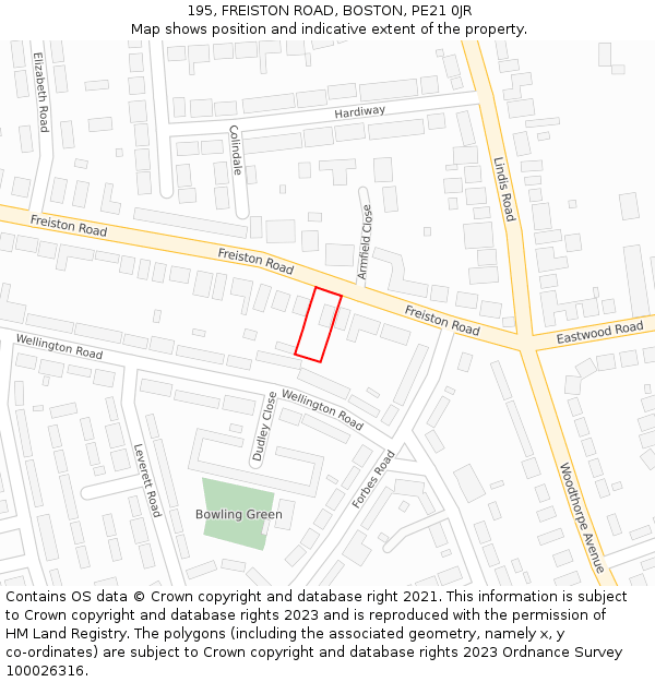 195, FREISTON ROAD, BOSTON, PE21 0JR: Location map and indicative extent of plot