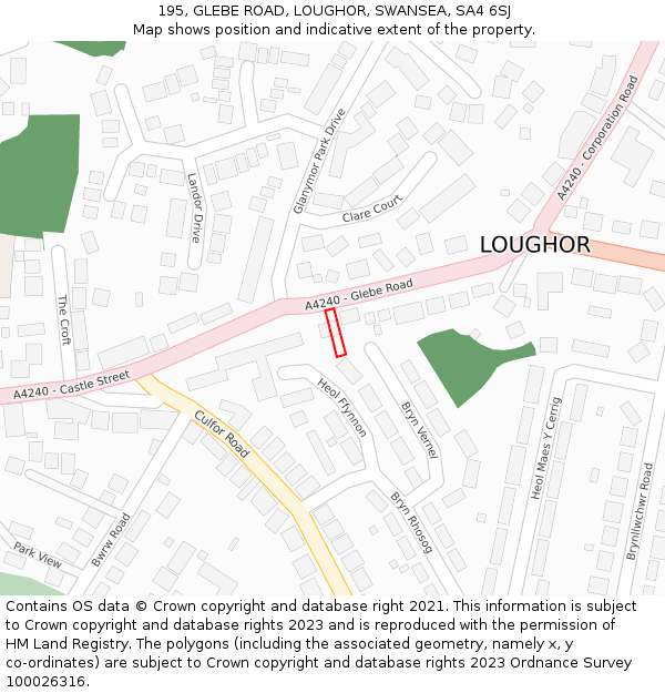 195, GLEBE ROAD, LOUGHOR, SWANSEA, SA4 6SJ: Location map and indicative extent of plot