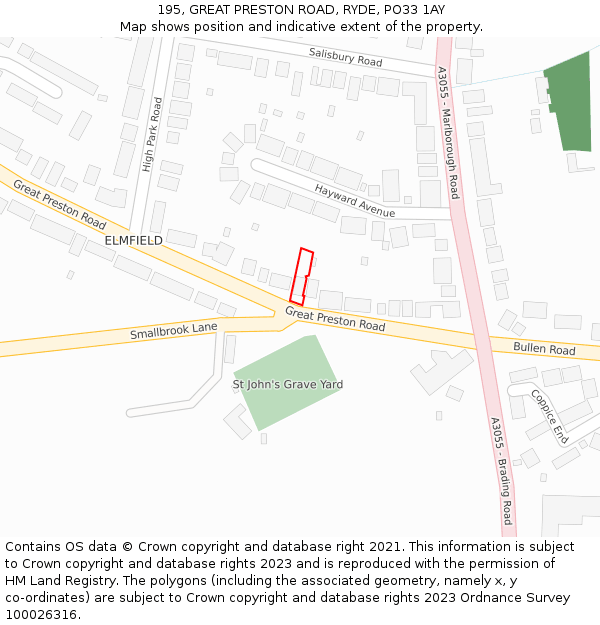 195, GREAT PRESTON ROAD, RYDE, PO33 1AY: Location map and indicative extent of plot