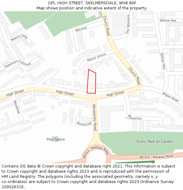 195, HIGH STREET, SKELMERSDALE, WN8 8AF: Location map and indicative extent of plot