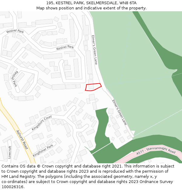195, KESTREL PARK, SKELMERSDALE, WN8 6TA: Location map and indicative extent of plot