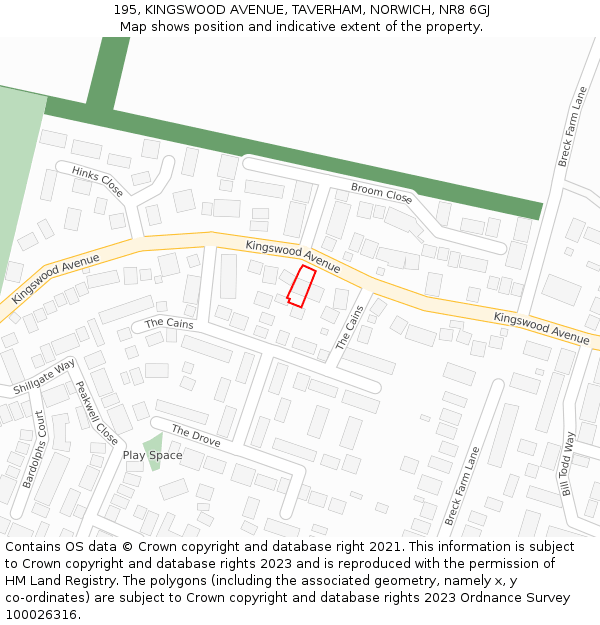 195, KINGSWOOD AVENUE, TAVERHAM, NORWICH, NR8 6GJ: Location map and indicative extent of plot