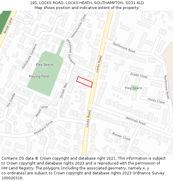 195, LOCKS ROAD, LOCKS HEATH, SOUTHAMPTON, SO31 6LD: Location map and indicative extent of plot