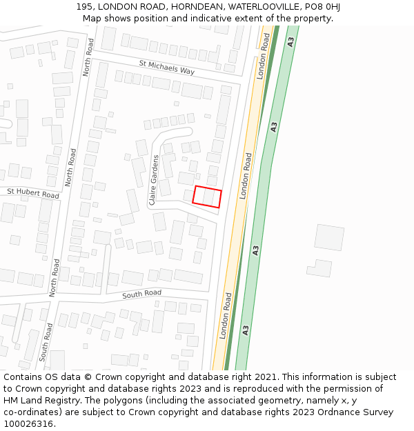 195, LONDON ROAD, HORNDEAN, WATERLOOVILLE, PO8 0HJ: Location map and indicative extent of plot