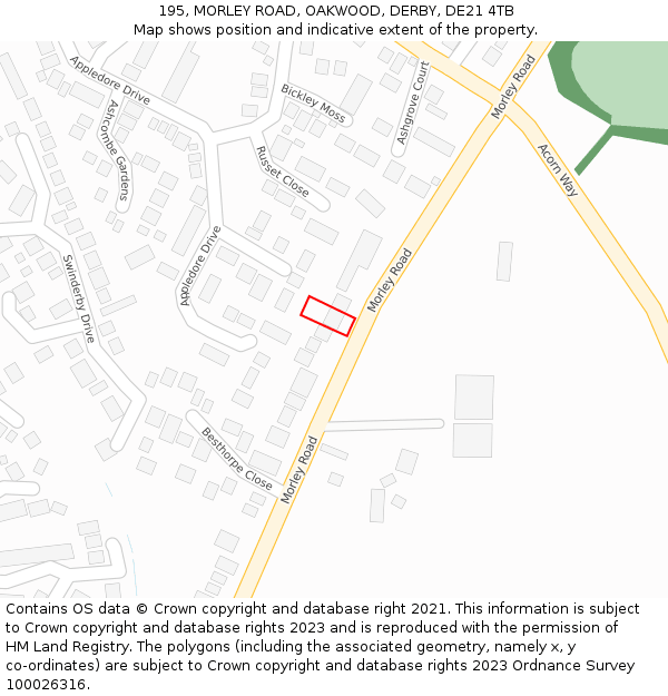 195, MORLEY ROAD, OAKWOOD, DERBY, DE21 4TB: Location map and indicative extent of plot