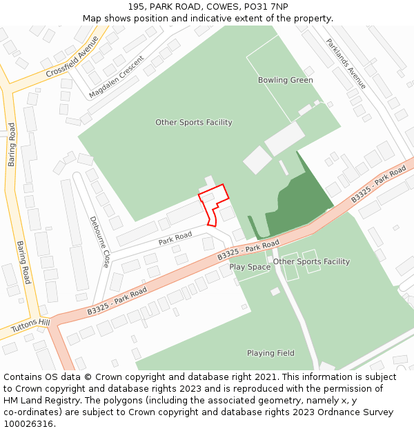 195, PARK ROAD, COWES, PO31 7NP: Location map and indicative extent of plot