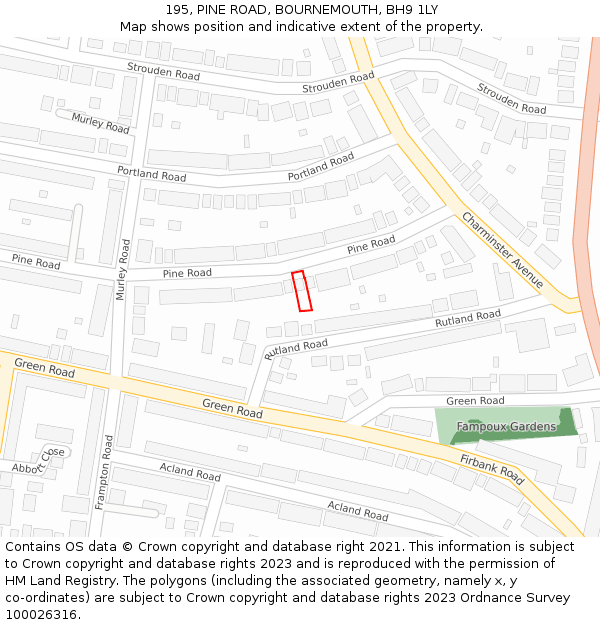 195, PINE ROAD, BOURNEMOUTH, BH9 1LY: Location map and indicative extent of plot