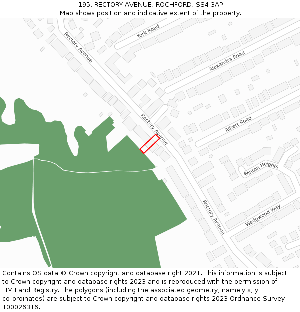 195, RECTORY AVENUE, ROCHFORD, SS4 3AP: Location map and indicative extent of plot