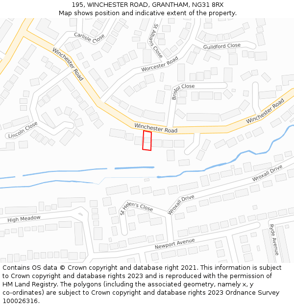 195, WINCHESTER ROAD, GRANTHAM, NG31 8RX: Location map and indicative extent of plot