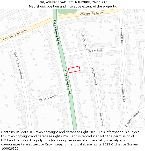 196, ASHBY ROAD, SCUNTHORPE, DN16 2AR: Location map and indicative extent of plot