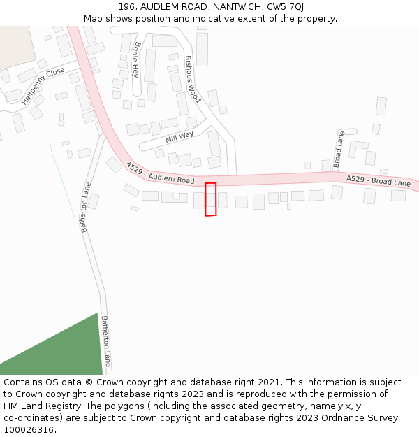 196, AUDLEM ROAD, NANTWICH, CW5 7QJ: Location map and indicative extent of plot