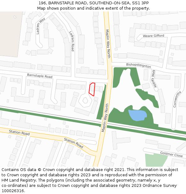 196, BARNSTAPLE ROAD, SOUTHEND-ON-SEA, SS1 3PP: Location map and indicative extent of plot