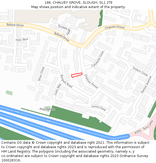 196, CHALVEY GROVE, SLOUGH, SL1 2TE: Location map and indicative extent of plot