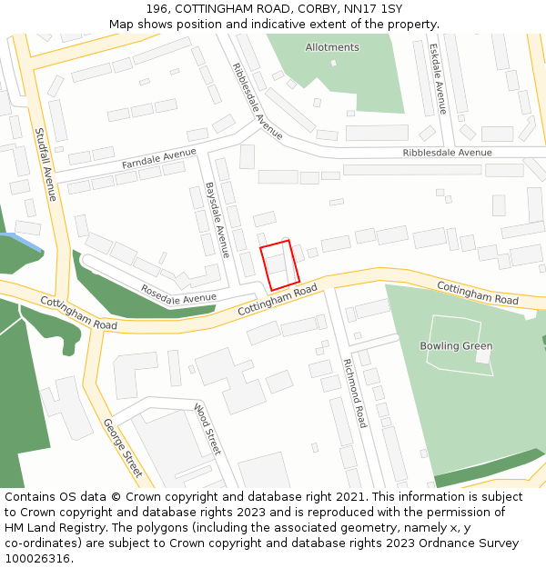 196, COTTINGHAM ROAD, CORBY, NN17 1SY: Location map and indicative extent of plot