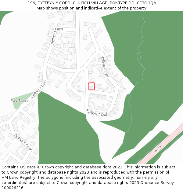 196, DYFFRYN Y COED, CHURCH VILLAGE, PONTYPRIDD, CF38 1QA: Location map and indicative extent of plot