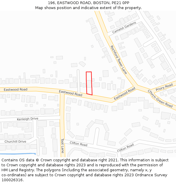 196, EASTWOOD ROAD, BOSTON, PE21 0PP: Location map and indicative extent of plot