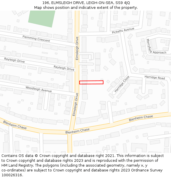 196, ELMSLEIGH DRIVE, LEIGH-ON-SEA, SS9 4JQ: Location map and indicative extent of plot