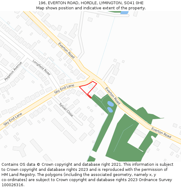 196, EVERTON ROAD, HORDLE, LYMINGTON, SO41 0HE: Location map and indicative extent of plot