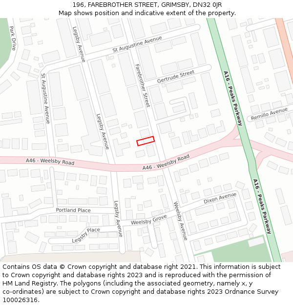 196, FAREBROTHER STREET, GRIMSBY, DN32 0JR: Location map and indicative extent of plot