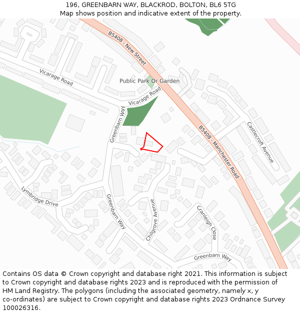 196, GREENBARN WAY, BLACKROD, BOLTON, BL6 5TG: Location map and indicative extent of plot