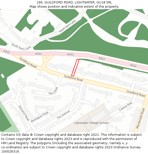 196, GUILDFORD ROAD, LIGHTWATER, GU18 5RL: Location map and indicative extent of plot