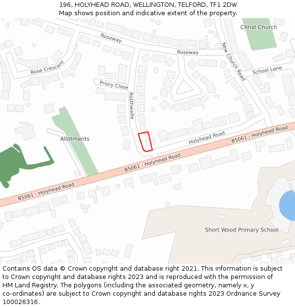 196, HOLYHEAD ROAD, WELLINGTON, TELFORD, TF1 2DW: Location map and indicative extent of plot
