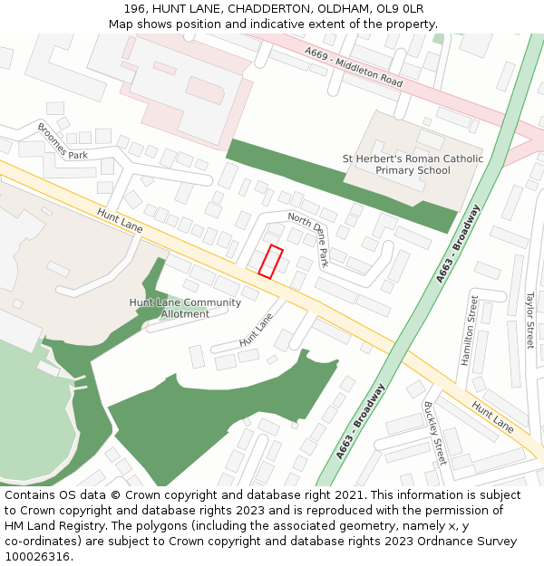 196, HUNT LANE, CHADDERTON, OLDHAM, OL9 0LR: Location map and indicative extent of plot