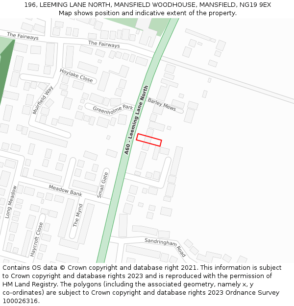 196, LEEMING LANE NORTH, MANSFIELD WOODHOUSE, MANSFIELD, NG19 9EX: Location map and indicative extent of plot