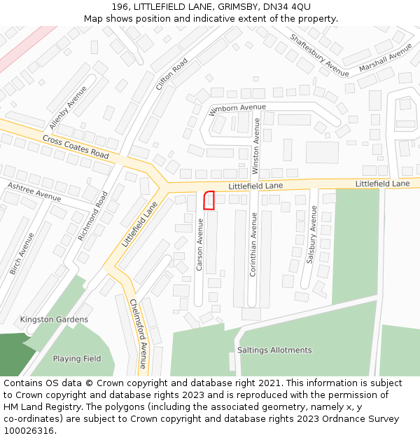 196, LITTLEFIELD LANE, GRIMSBY, DN34 4QU: Location map and indicative extent of plot